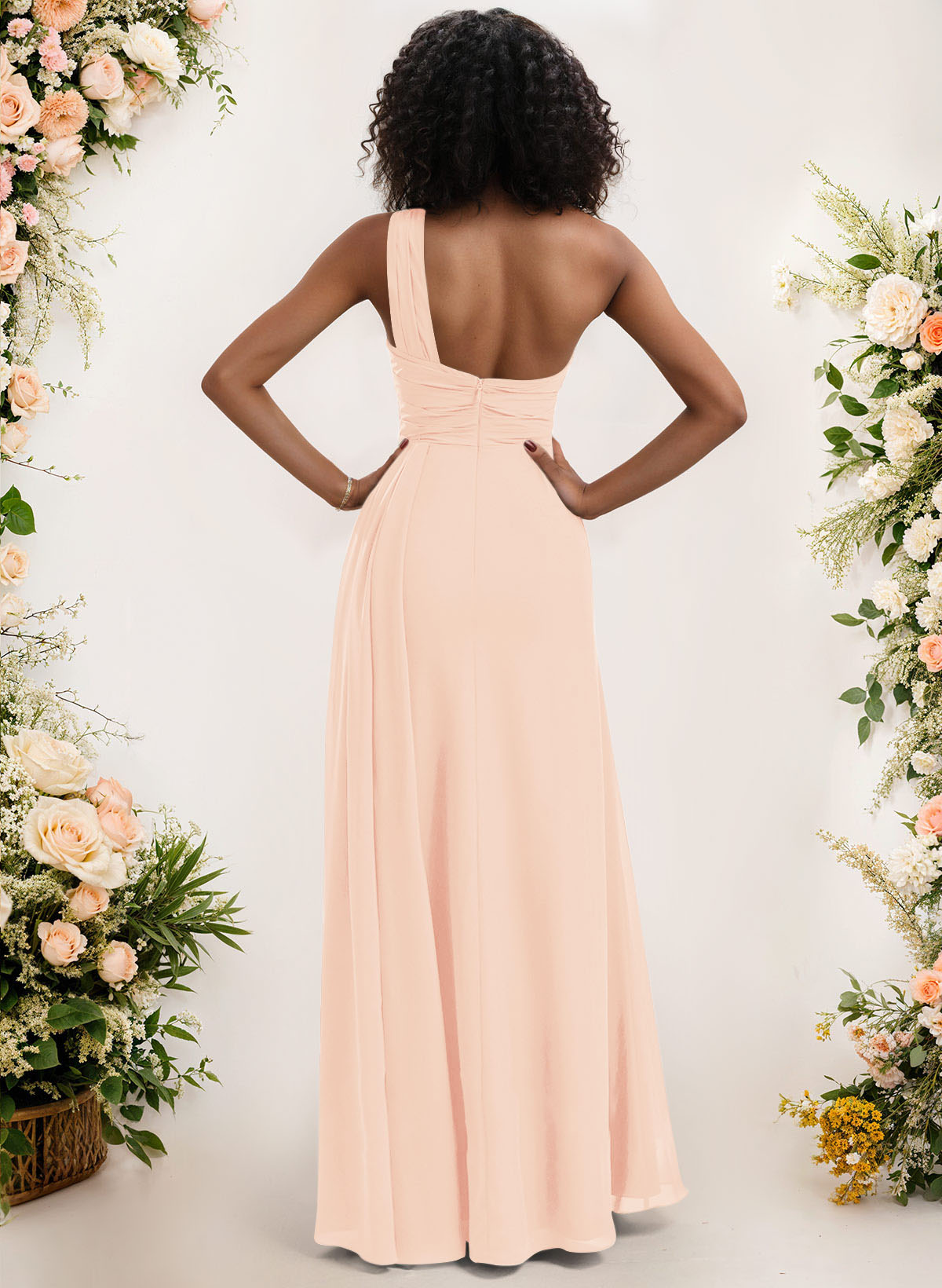 A-Line One-Shoulder Sleeveless Chiffon Bridesmaid Dresses With High Split, product image 66