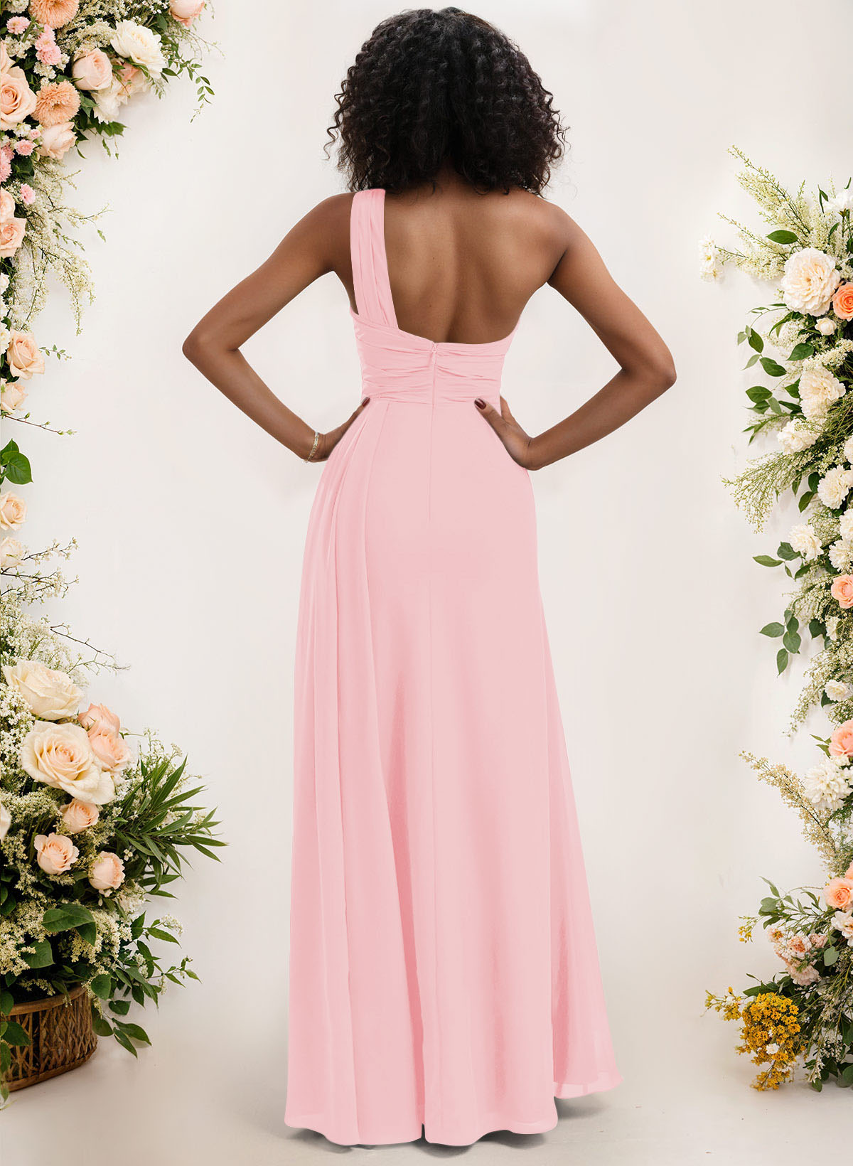 A-Line One-Shoulder Sleeveless Chiffon Bridesmaid Dresses With High Split, product image 72
