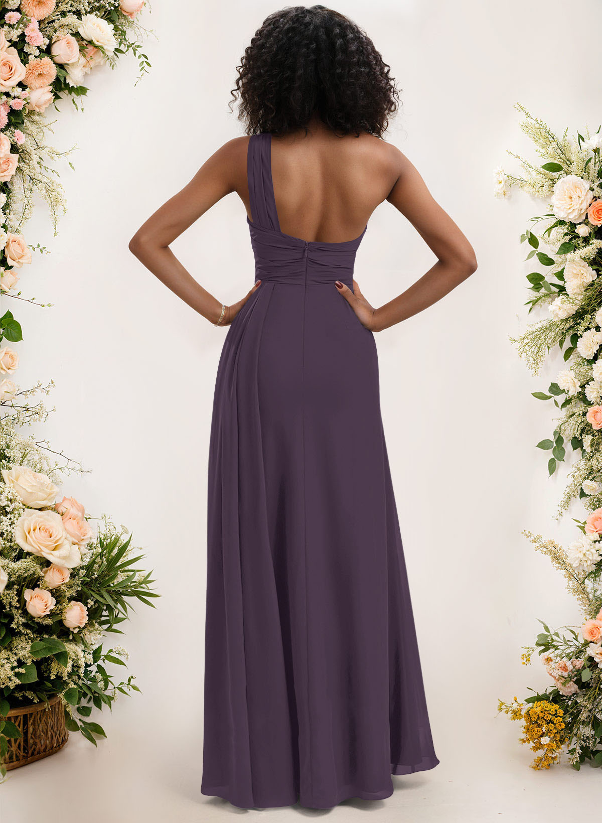 A-Line One-Shoulder Sleeveless Chiffon Bridesmaid Dresses With High Split, product image 105