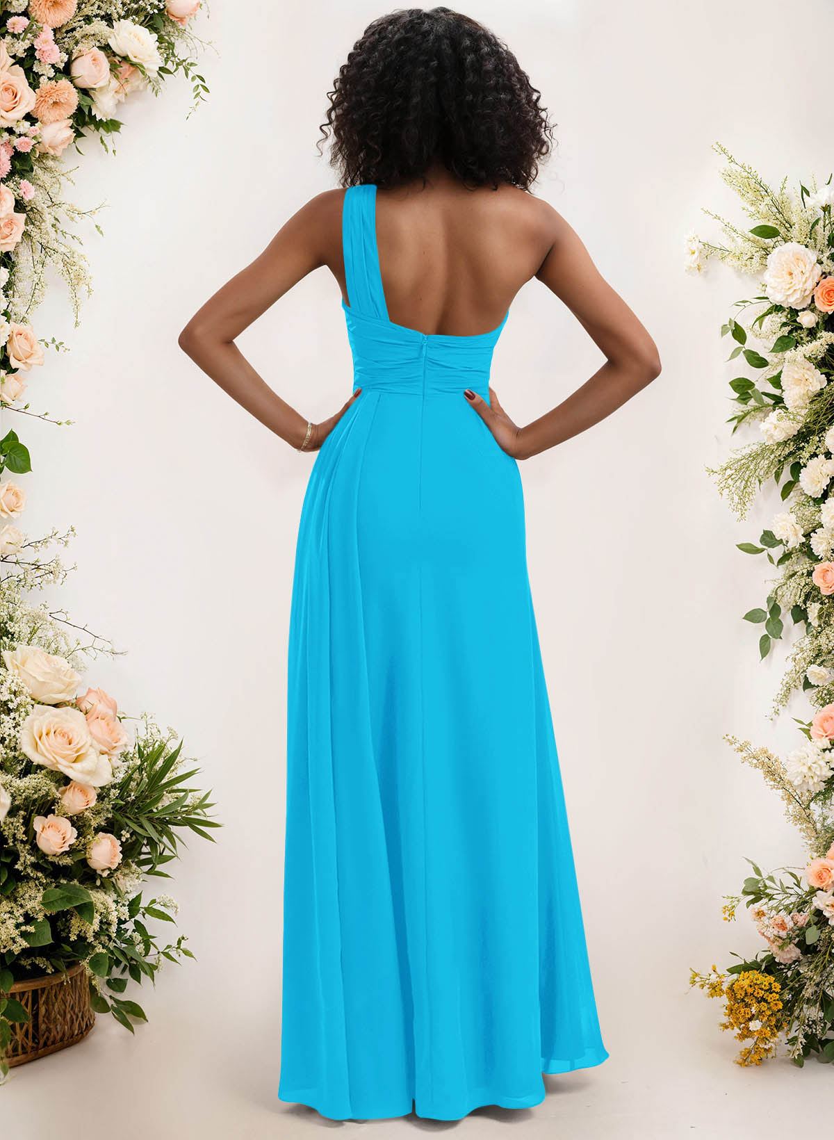 A-Line One-Shoulder Sleeveless Chiffon Bridesmaid Dresses With High Split, product image 30