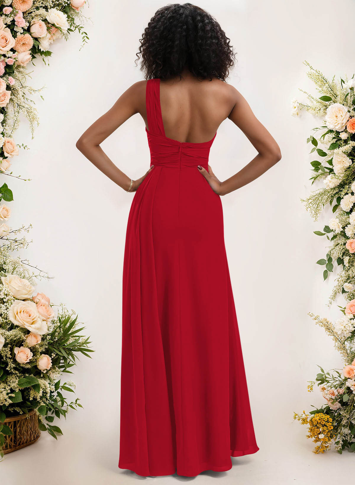 A-Line One-Shoulder Sleeveless Chiffon Bridesmaid Dresses With High Split, product image 54
