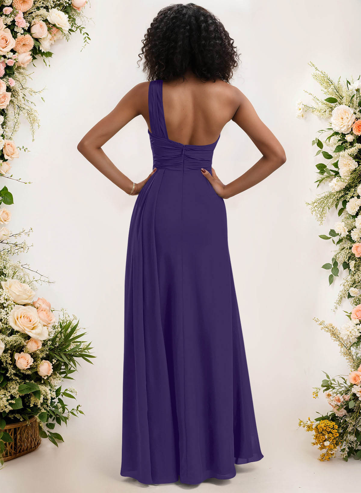 A-Line One-Shoulder Sleeveless Chiffon Bridesmaid Dresses With High Split, product image 120