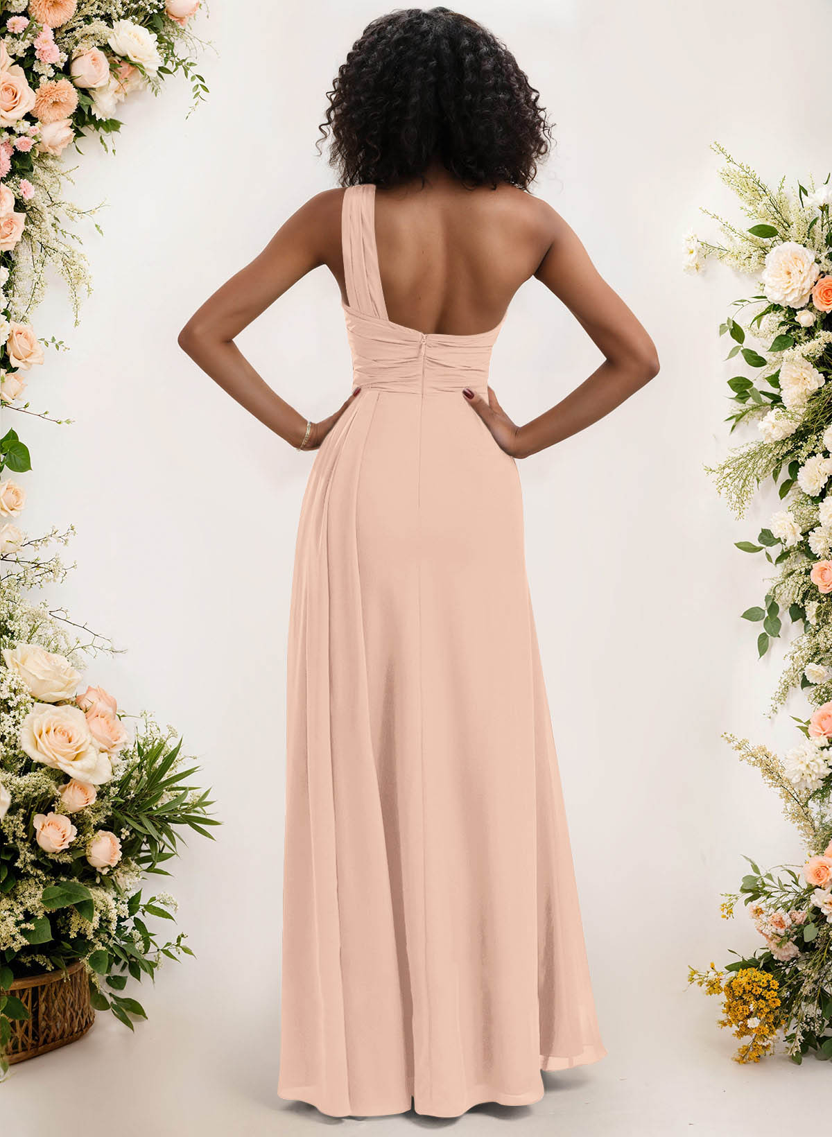 A-Line One-Shoulder Sleeveless Chiffon Bridesmaid Dresses With High Split, product image 189