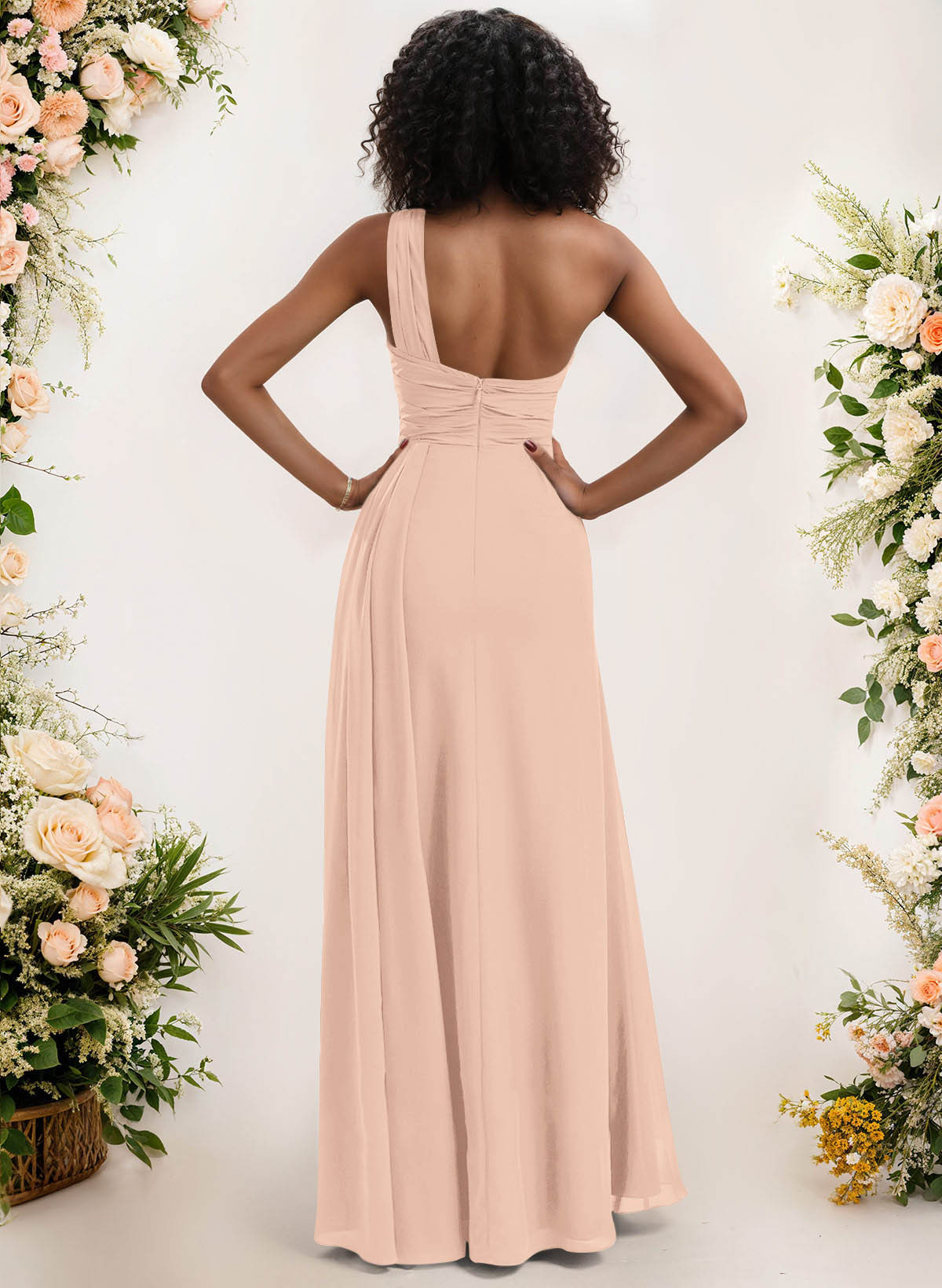 A-Line One-Shoulder Sleeveless Chiffon Bridesmaid Dresses With High Split, product image 189