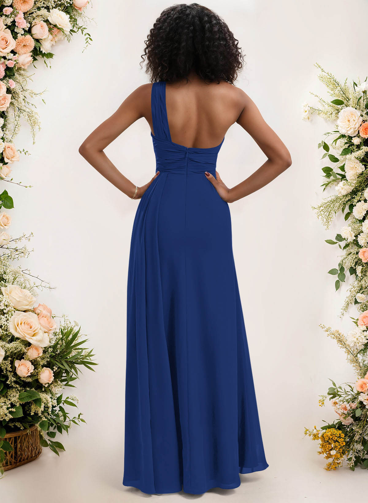 A-Line One-Shoulder Sleeveless Chiffon Bridesmaid Dresses With High Split, product image 24