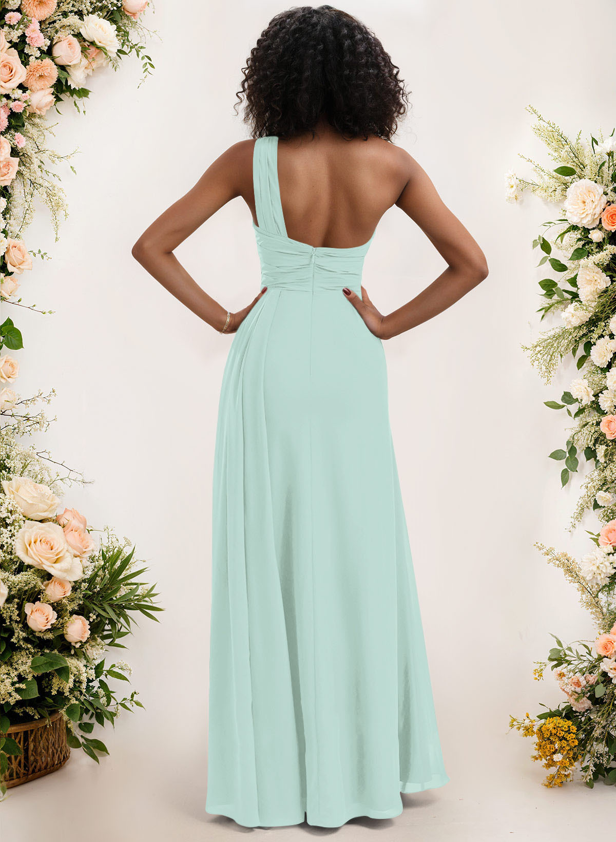 A-Line One-Shoulder Sleeveless Chiffon Bridesmaid Dresses With High Split, product image 135