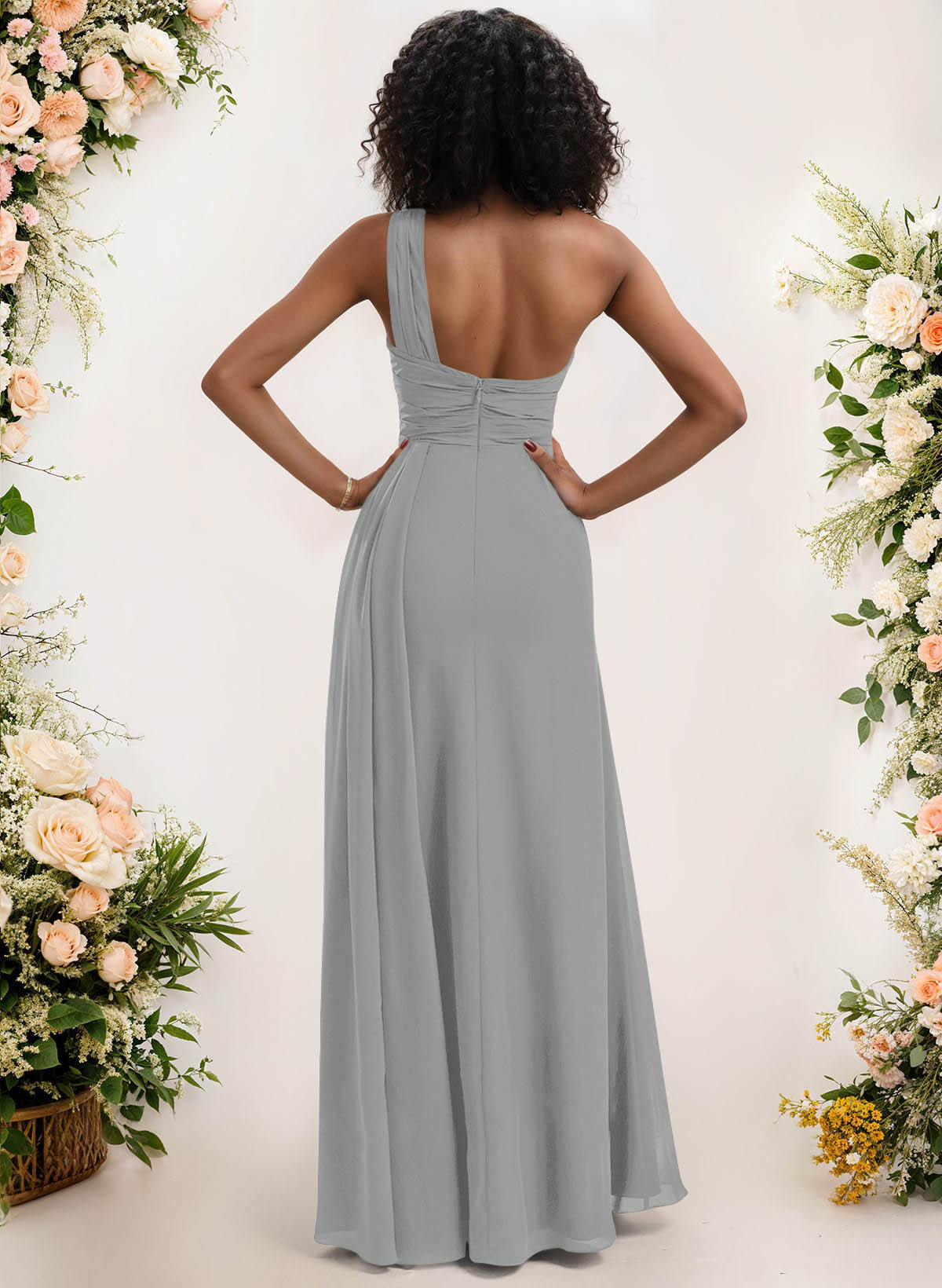 A-Line One-Shoulder Sleeveless Chiffon Bridesmaid Dresses With High Split, product image 171