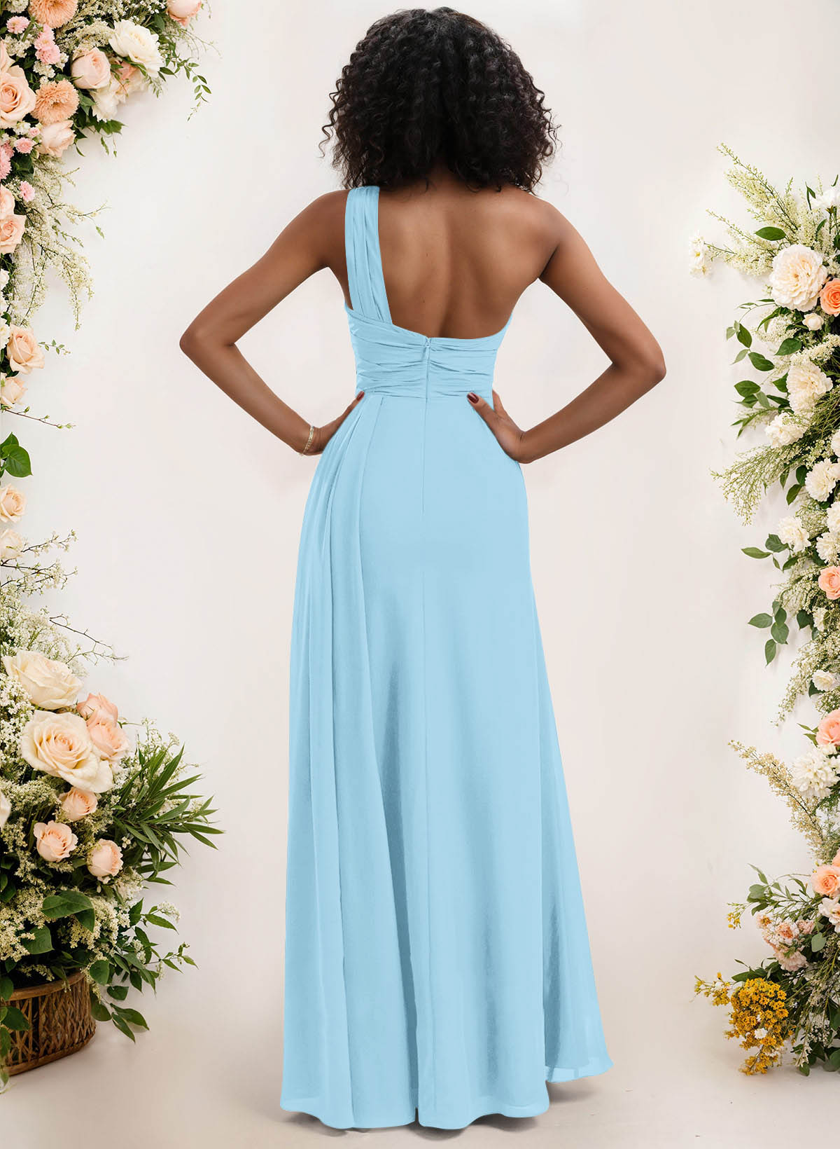A-Line One-Shoulder Sleeveless Chiffon Bridesmaid Dresses With High Split, product image 36