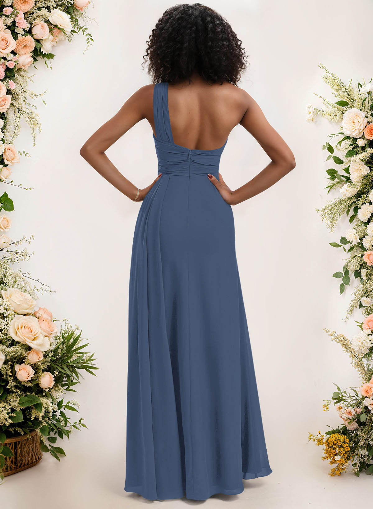A-Line One-Shoulder Sleeveless Chiffon Bridesmaid Dresses With High Split, product image 15