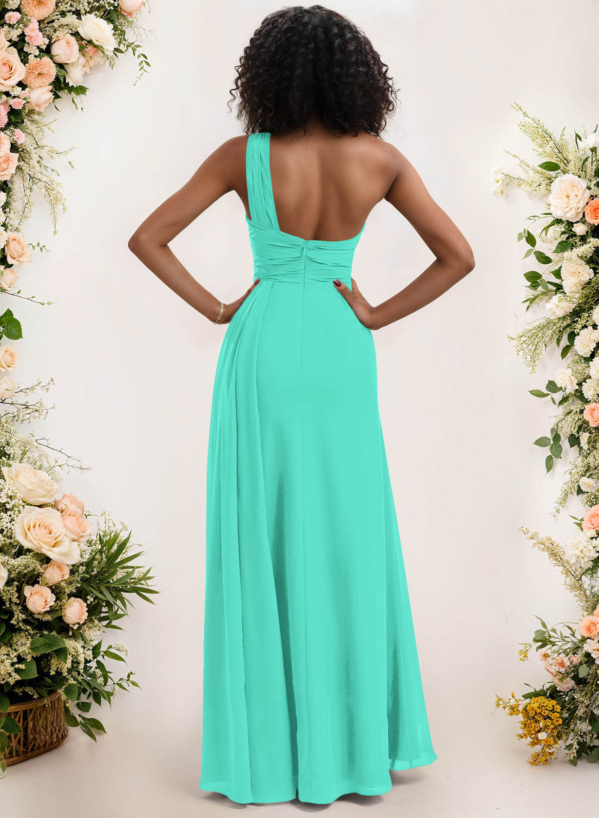 A-Line One-Shoulder Sleeveless Chiffon Bridesmaid Dresses With High Split, product image 141