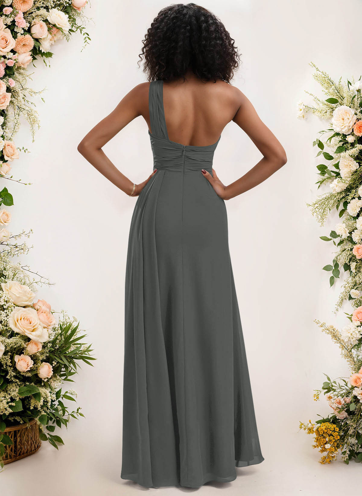 A-Line One-Shoulder Sleeveless Chiffon Bridesmaid Dresses With High Split, product image 174