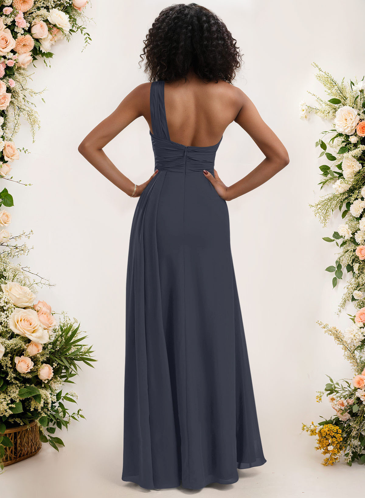 A-Line One-Shoulder Sleeveless Chiffon Bridesmaid Dresses With High Split, product image 18