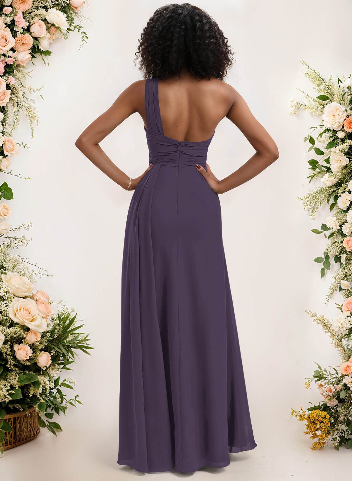 A-Line One-Shoulder Sleeveless Chiffon Bridesmaid Dresses With High Split, product image 102