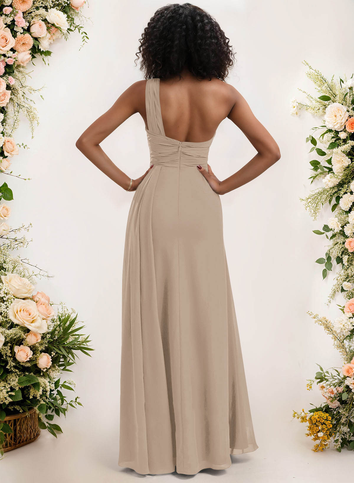 A-Line One-Shoulder Sleeveless Chiffon Bridesmaid Dresses With High Split, product image 147