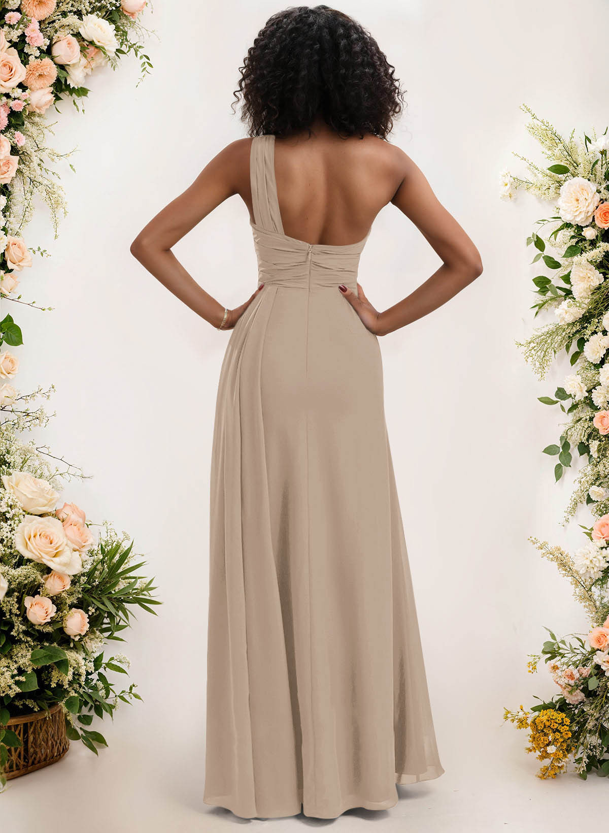 A-Line One-Shoulder Sleeveless Chiffon Bridesmaid Dresses With High Split, product image 147