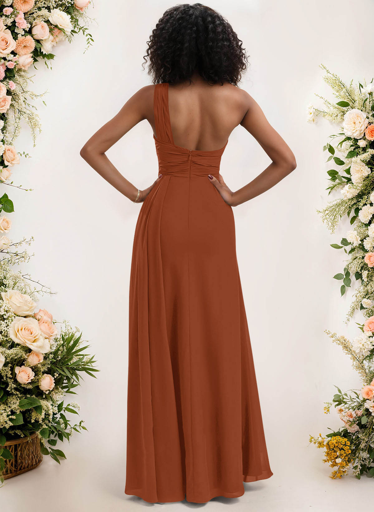 A-Line One-Shoulder Sleeveless Chiffon Bridesmaid Dresses With High Split, product image 201
