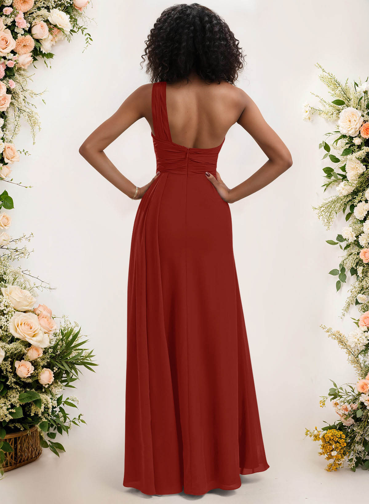 A-Line One-Shoulder Sleeveless Chiffon Bridesmaid Dresses With High Split, product image 57