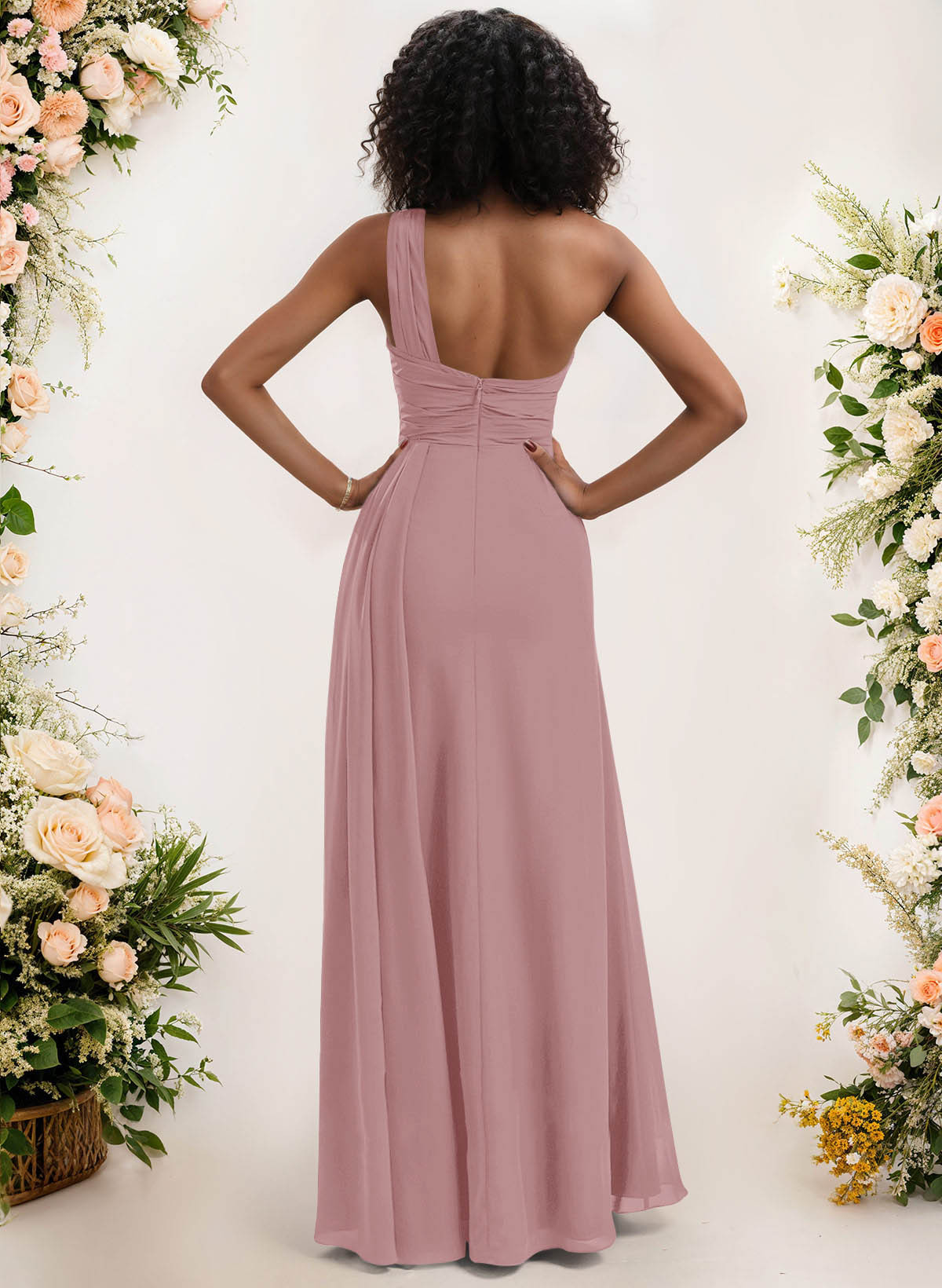 A-Line One-Shoulder Sleeveless Chiffon Bridesmaid Dresses With High Split, product image 90
