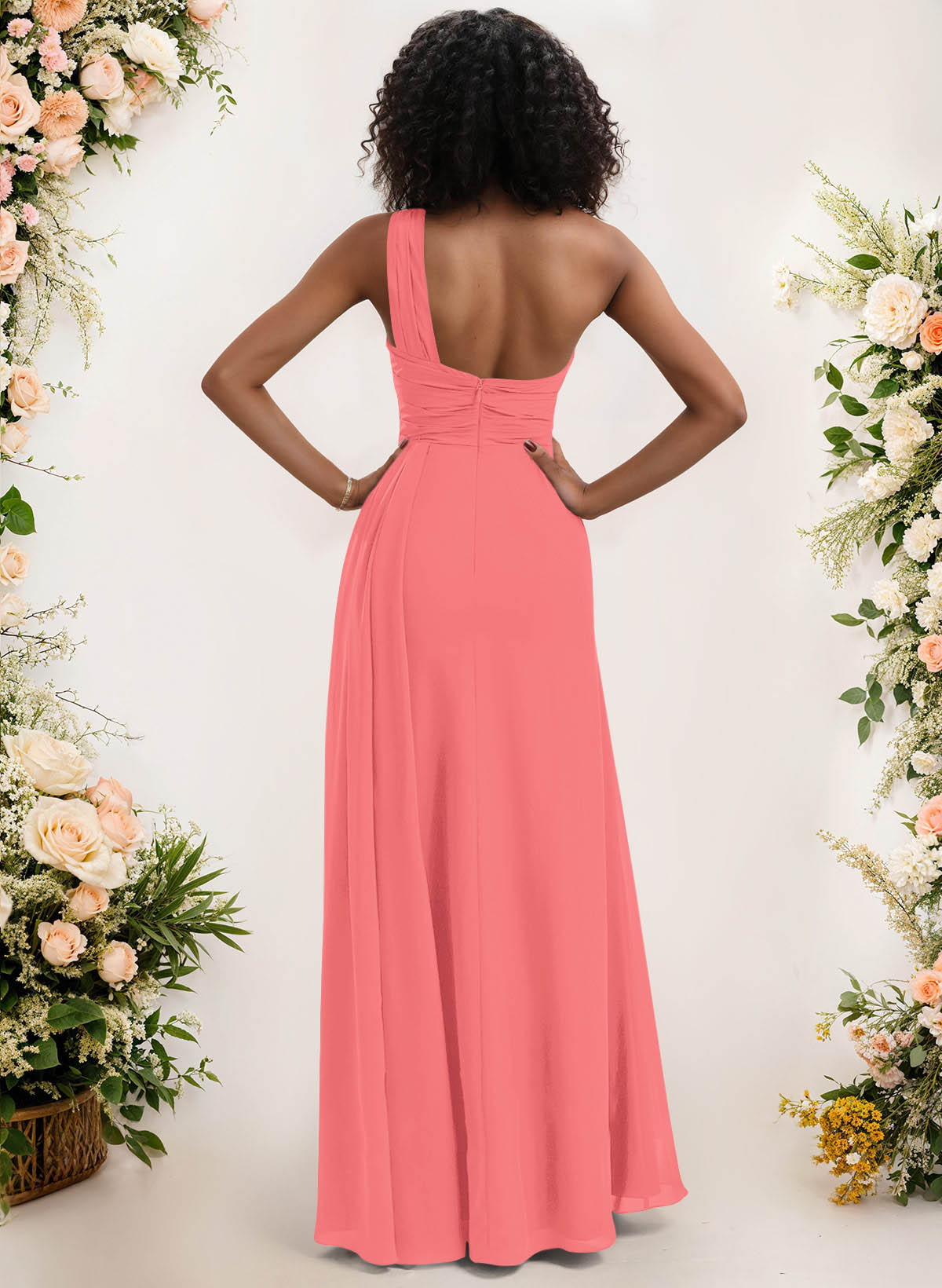 A-Line One-Shoulder Sleeveless Chiffon Bridesmaid Dresses With High Split, product image 60