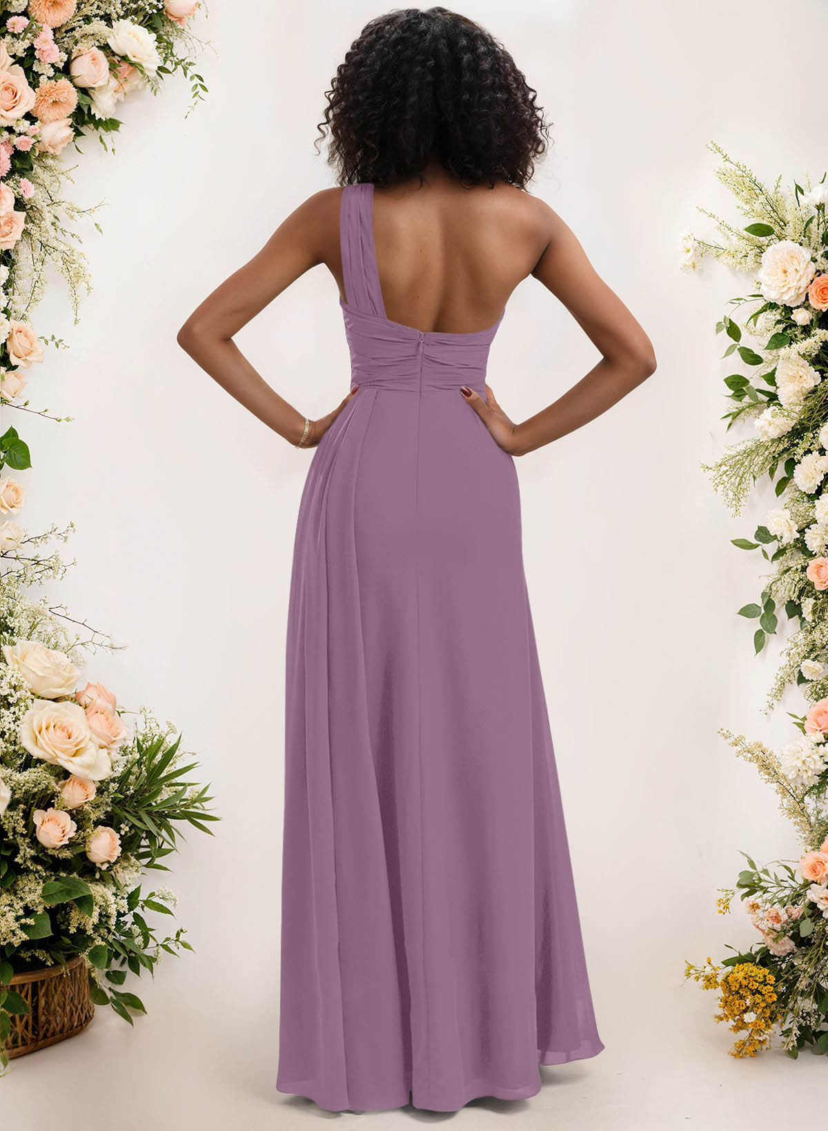 A-Line One-Shoulder Sleeveless Chiffon Bridesmaid Dresses With High Split, product image 87