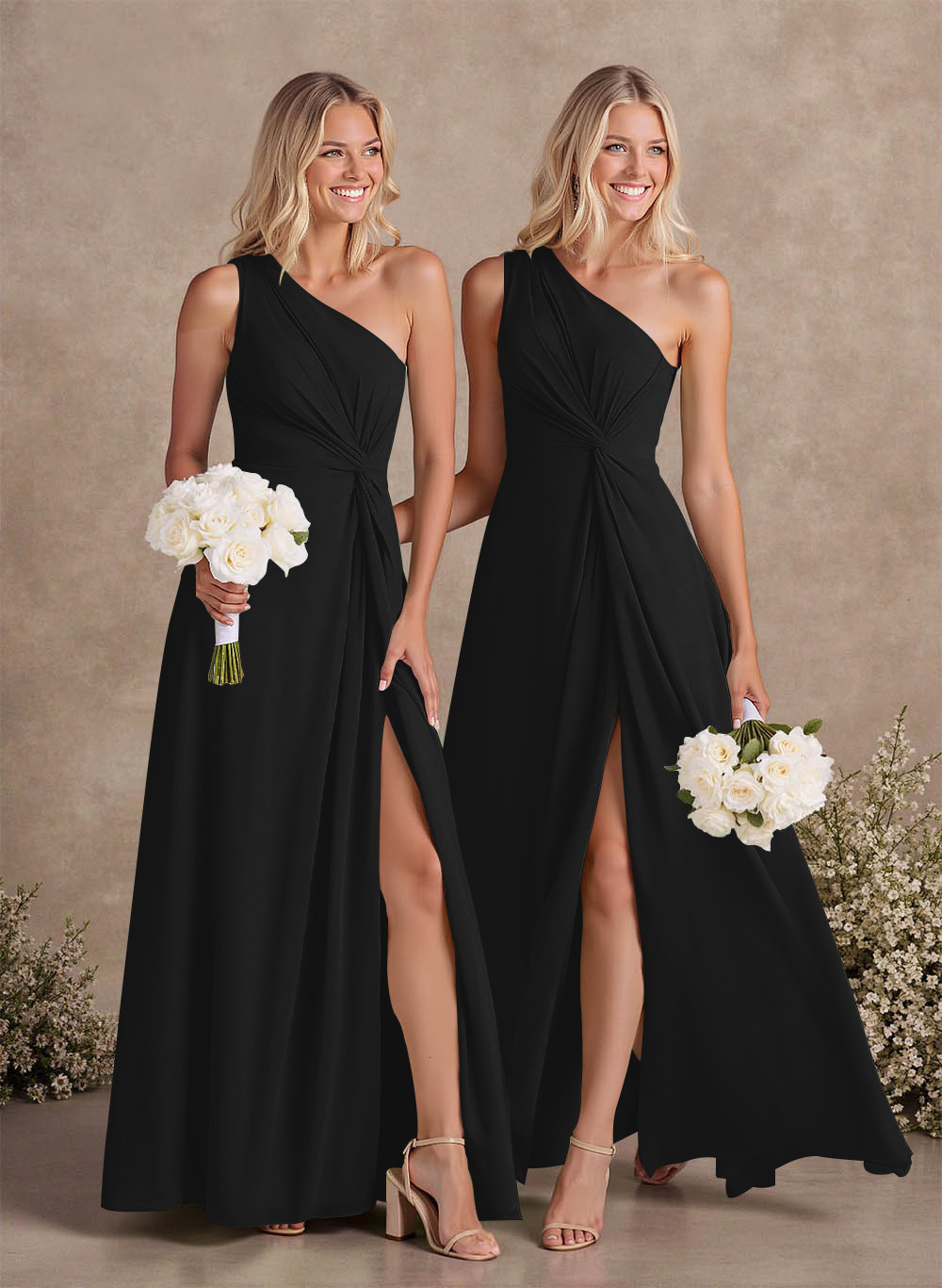 Modest One-Shoulder Sleeveless Chiffon Bridesmaid Dresses With Twisted Knot, product image 21