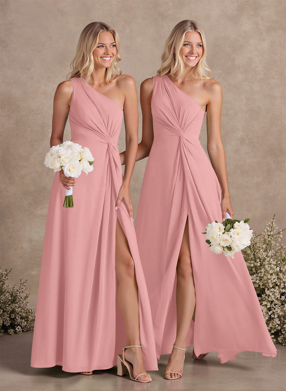 Modest One-Shoulder Sleeveless Chiffon Bridesmaid Dresses With Twisted Knot, product image 96