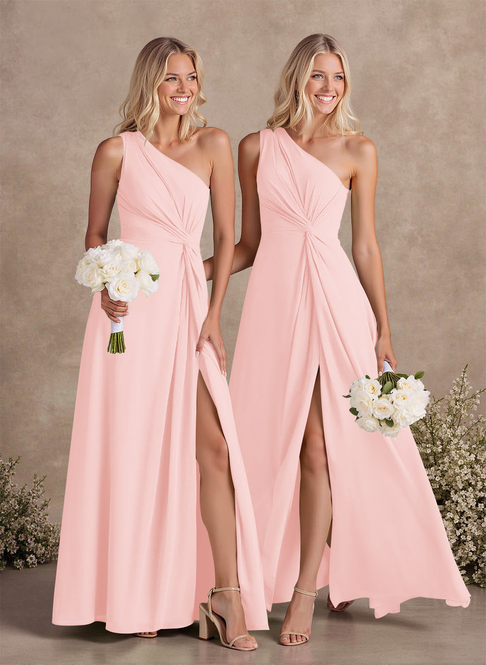 Modest One-Shoulder Sleeveless Chiffon Bridesmaid Dresses With Twisted Knot, product image 87