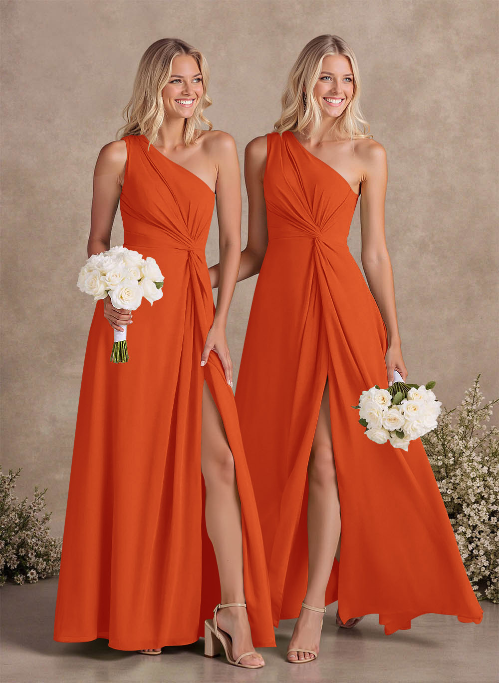 Modest One-Shoulder Sleeveless Chiffon Bridesmaid Dresses With Twisted Knot, product image 15