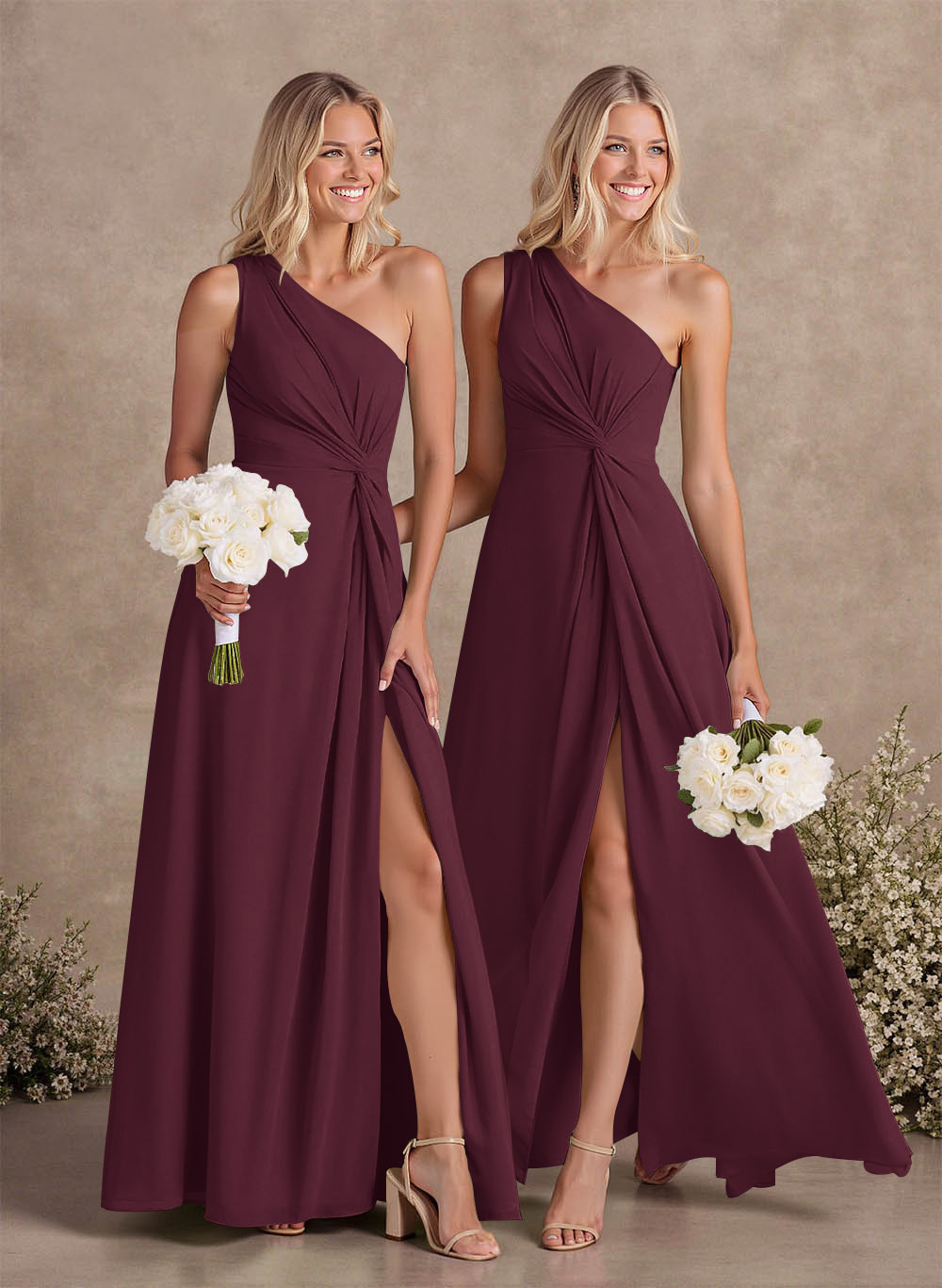 Modest One-Shoulder Sleeveless Chiffon Bridesmaid Dresses With Twisted Knot, product image 114