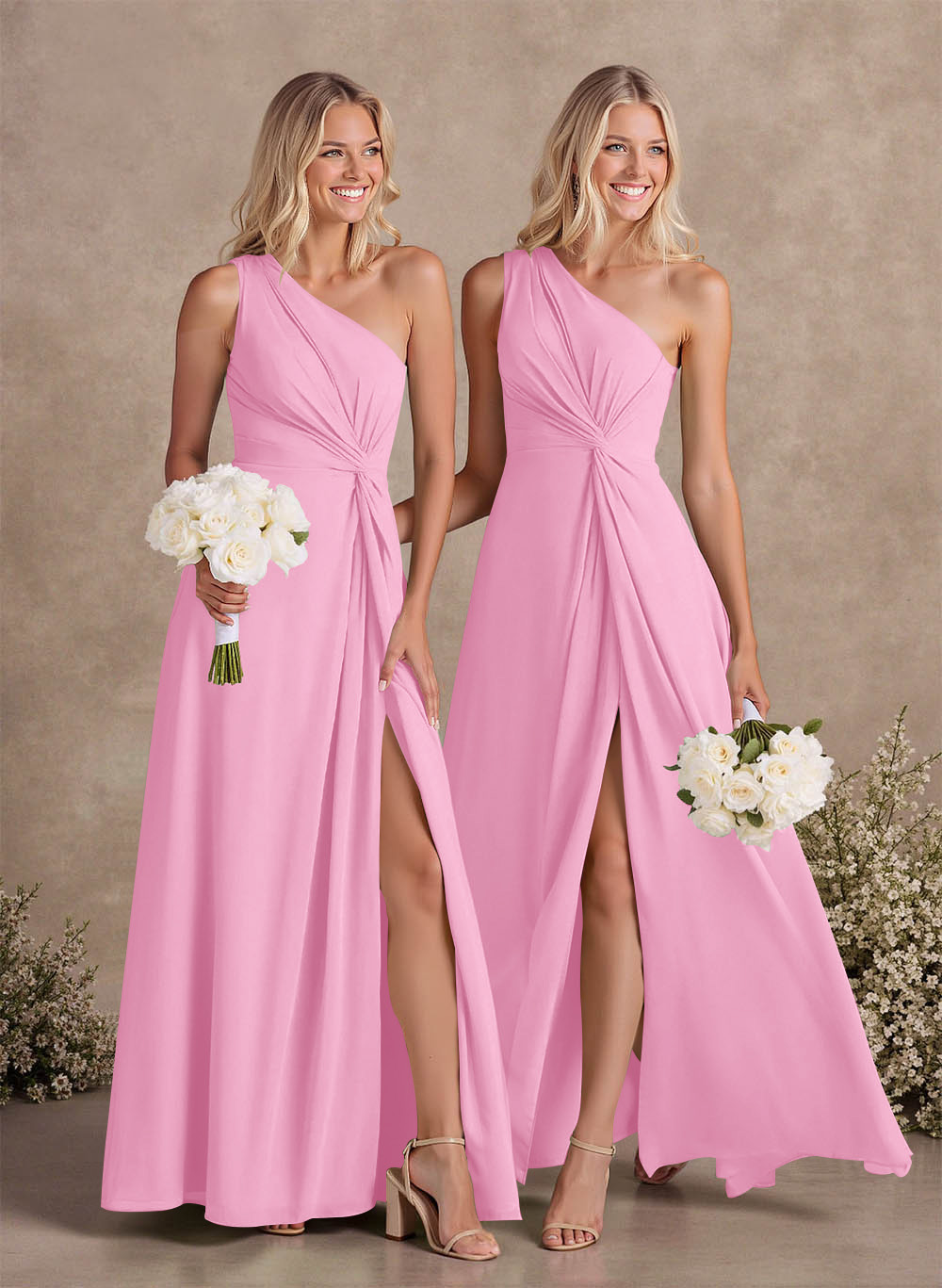 Modest One-Shoulder Sleeveless Chiffon Bridesmaid Dresses With Twisted Knot, product image 85