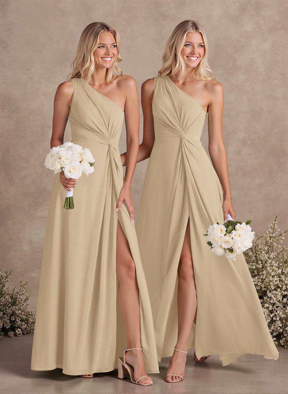 Modest One-Shoulder Sleeveless Chiffon Bridesmaid Dresses With Twisted Knot, product image 43