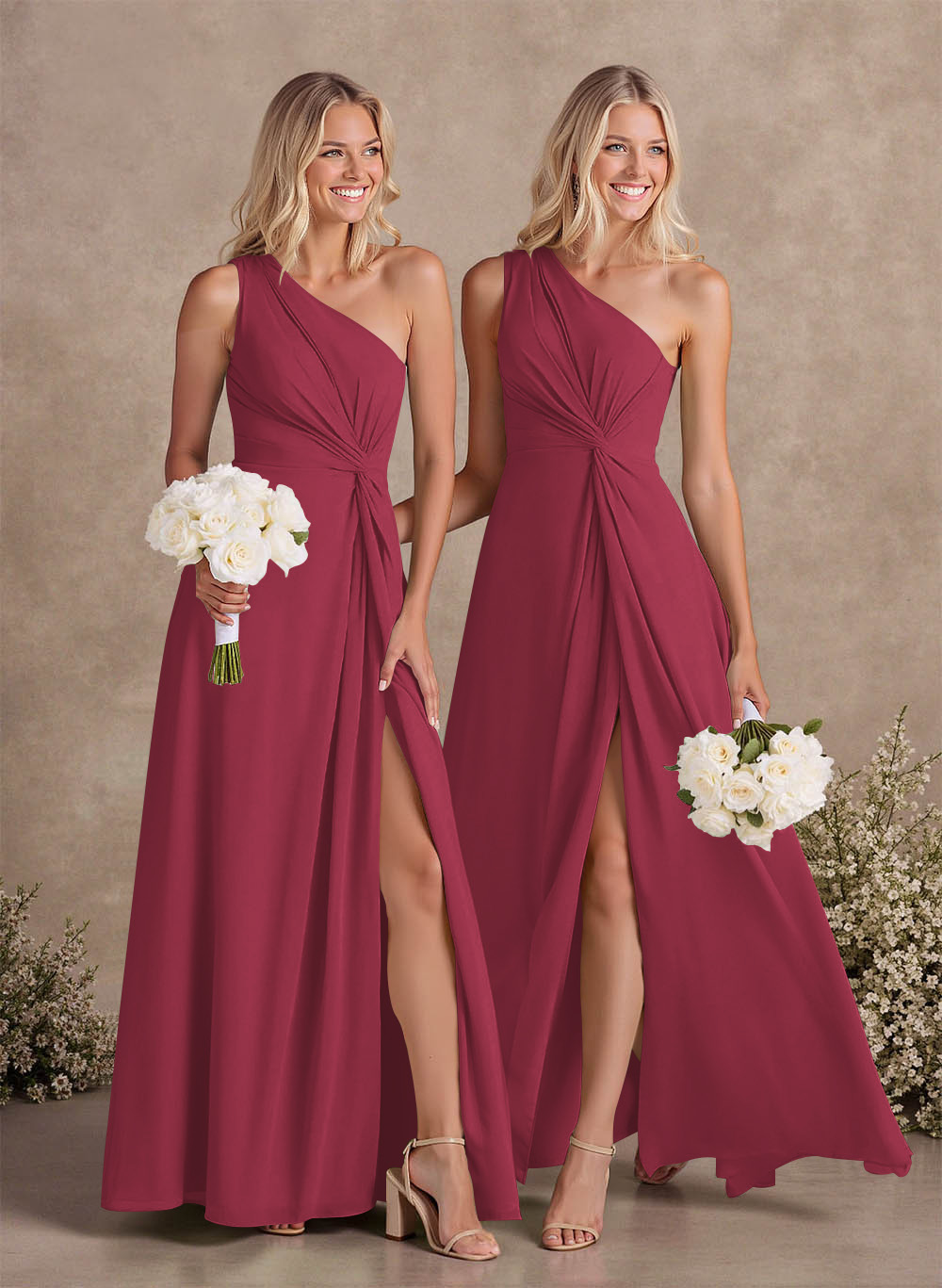 Modest One-Shoulder Sleeveless Chiffon Bridesmaid Dresses With Twisted Knot, product image 110