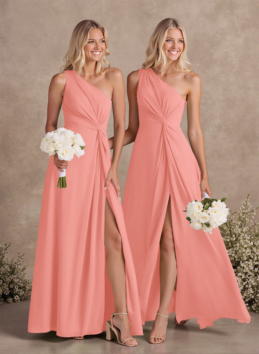Modest One-Shoulder Sleeveless Chiffon Bridesmaid Dresses With Twisted Knot, product image 89