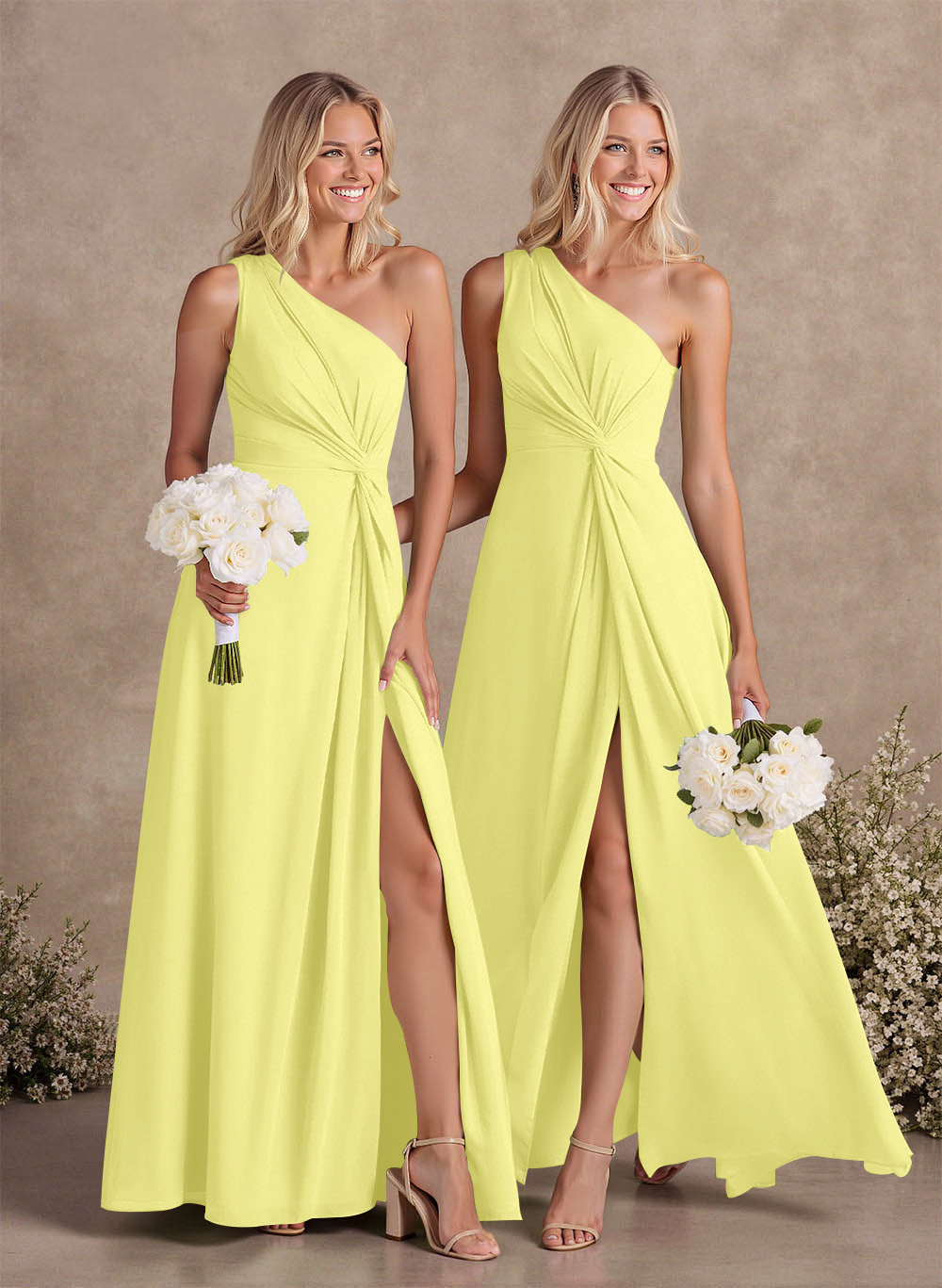 Modest One-Shoulder Sleeveless Chiffon Bridesmaid Dresses With Twisted Knot, product image 39