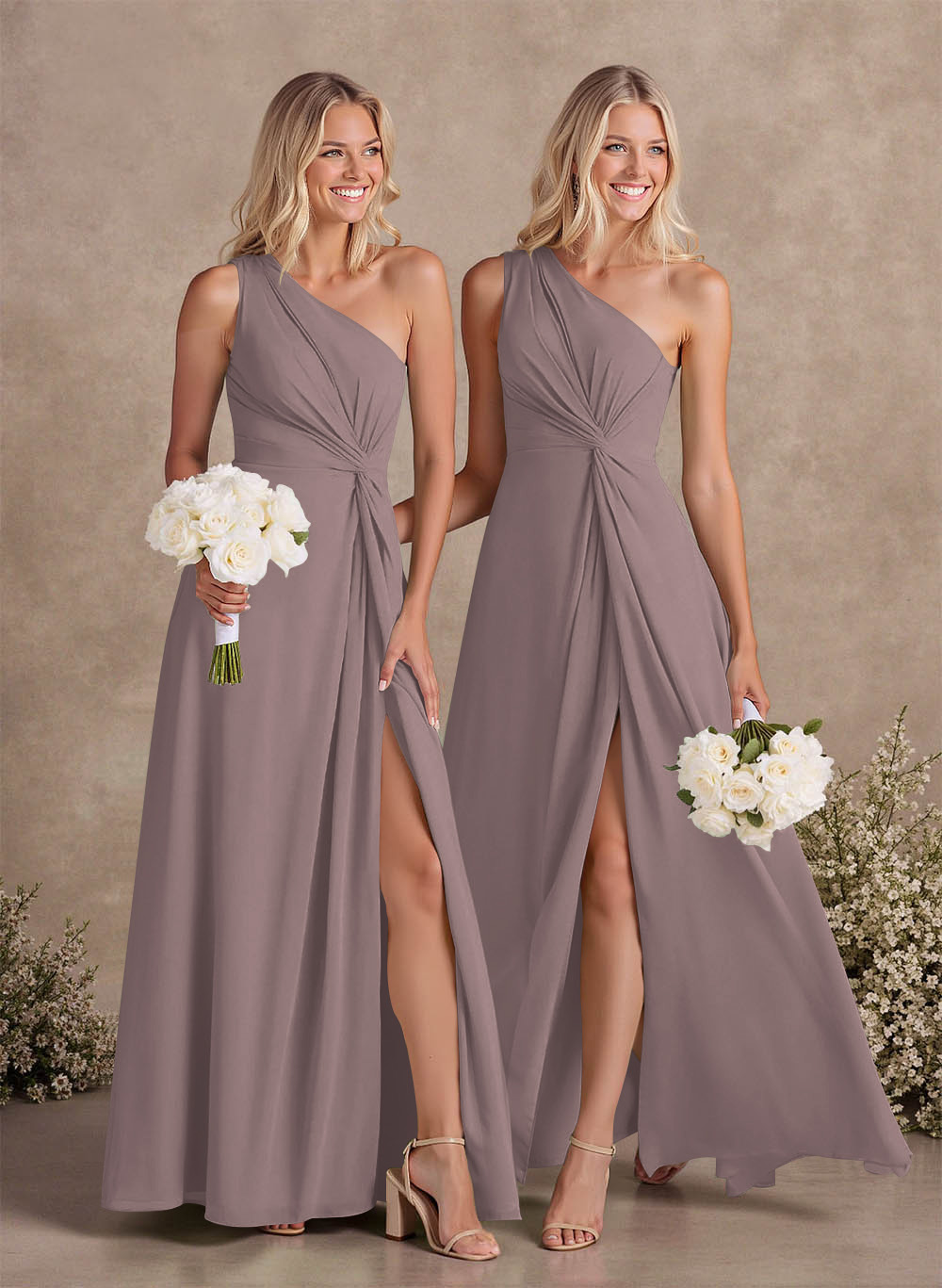 Modest One-Shoulder Sleeveless Chiffon Bridesmaid Dresses With Twisted Knot, product image 83