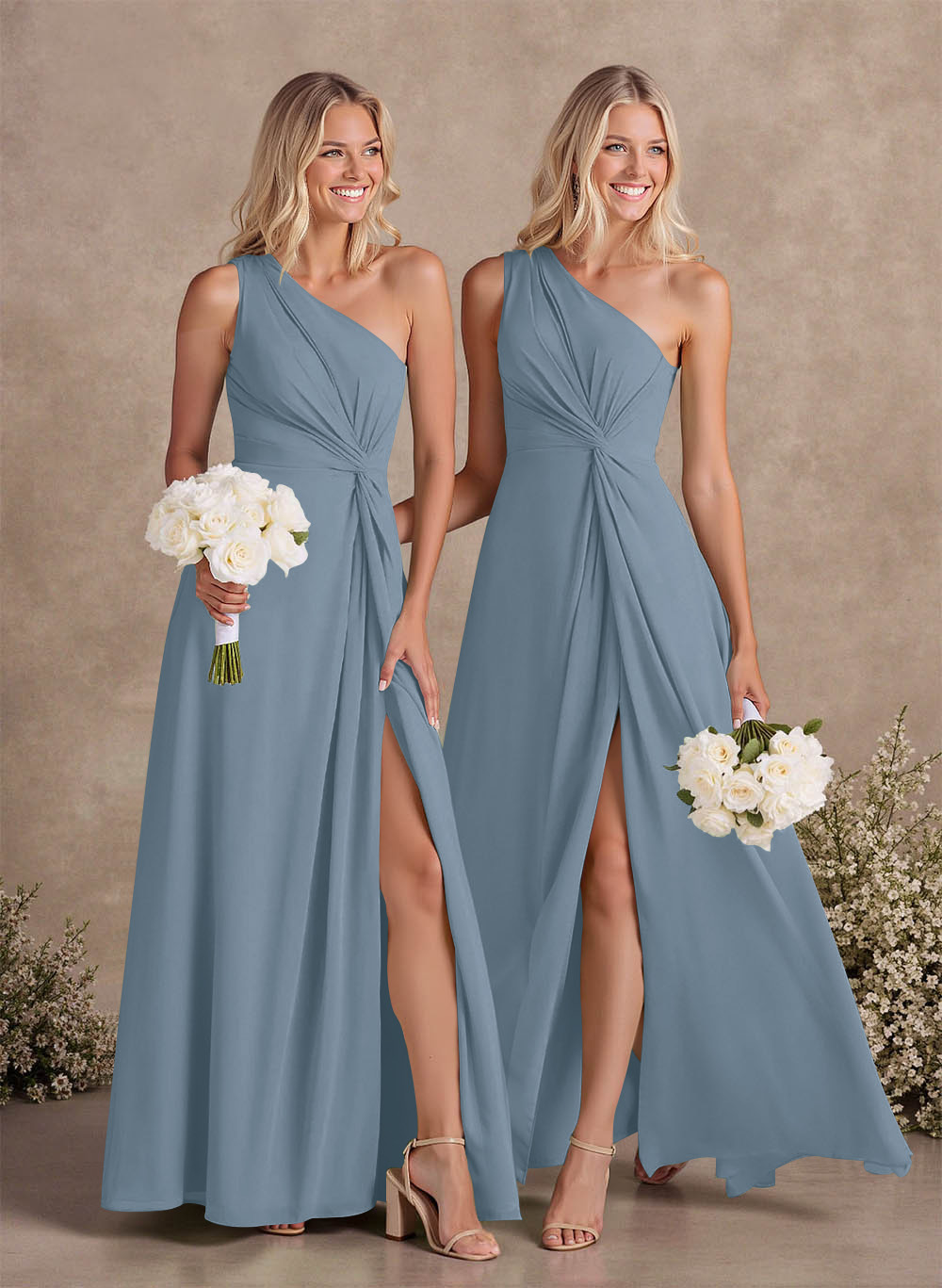Modest One-Shoulder Sleeveless Chiffon Bridesmaid Dresses With Twisted Knot, product image 134