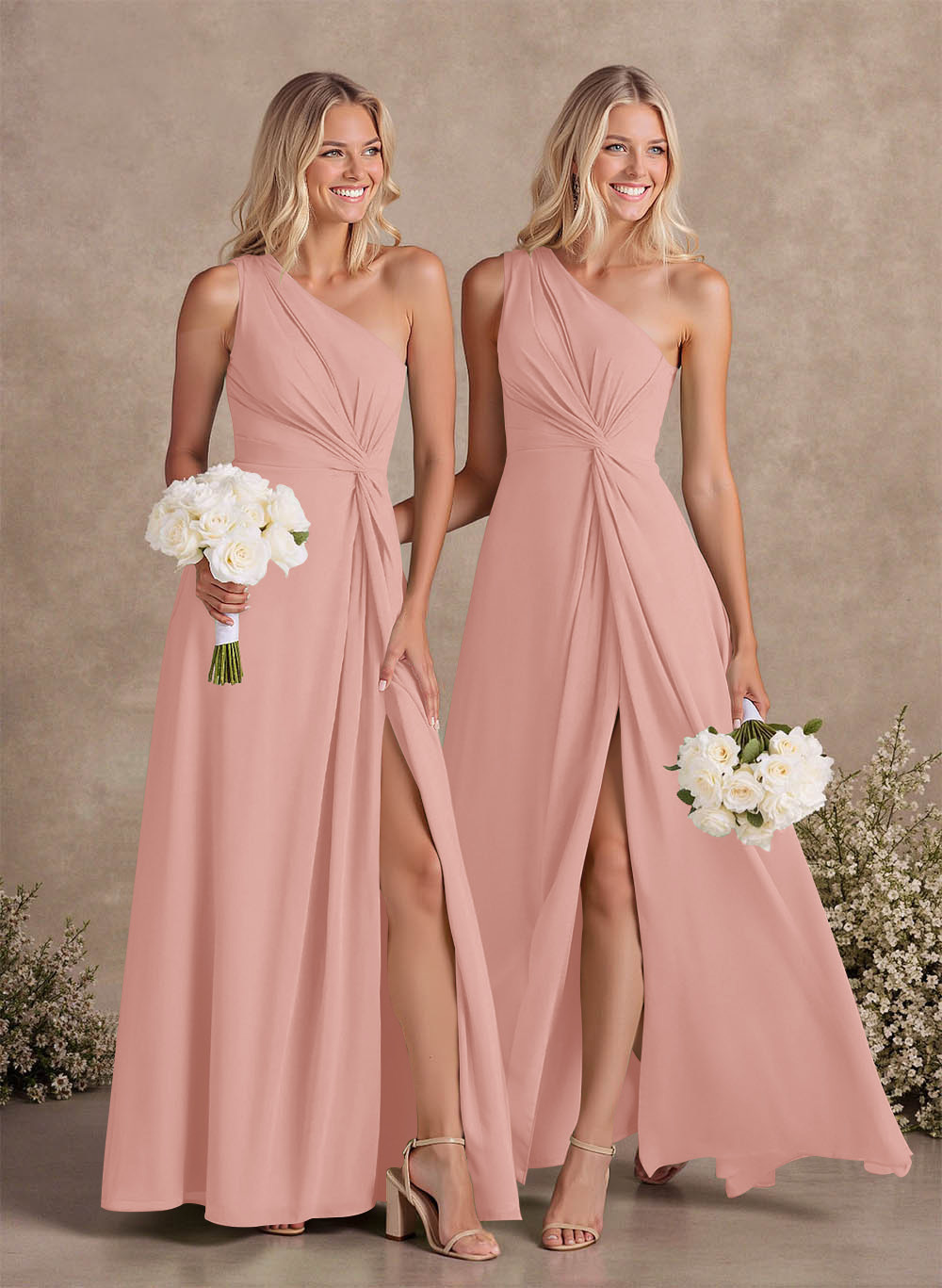 Modest One-Shoulder Sleeveless Chiffon Bridesmaid Dresses With Twisted Knot, product image 100