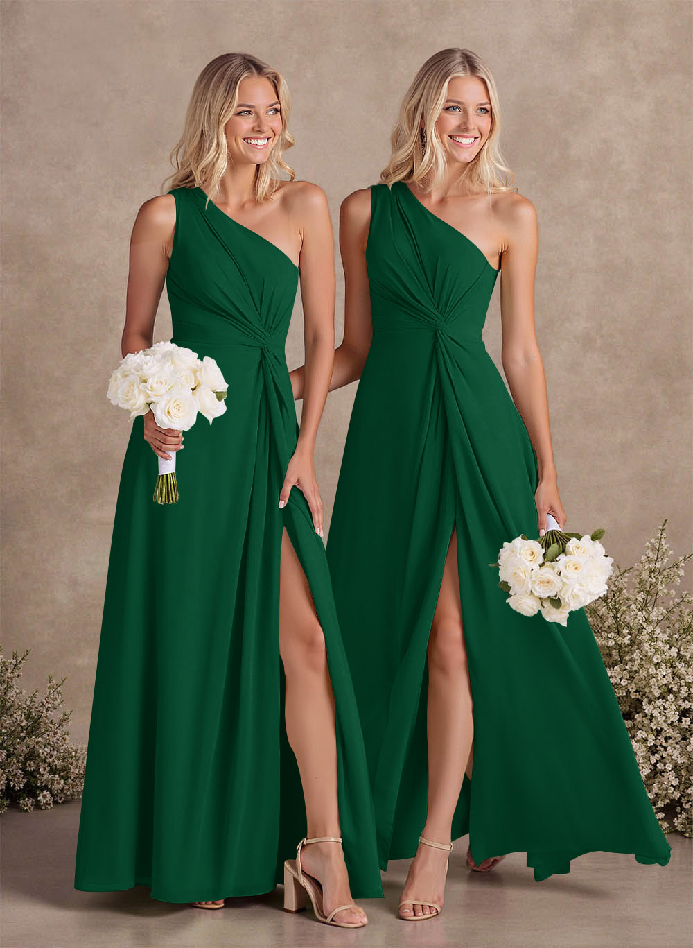 Modest One-Shoulder Sleeveless Chiffon Bridesmaid Dresses With Twisted Knot, product image 9