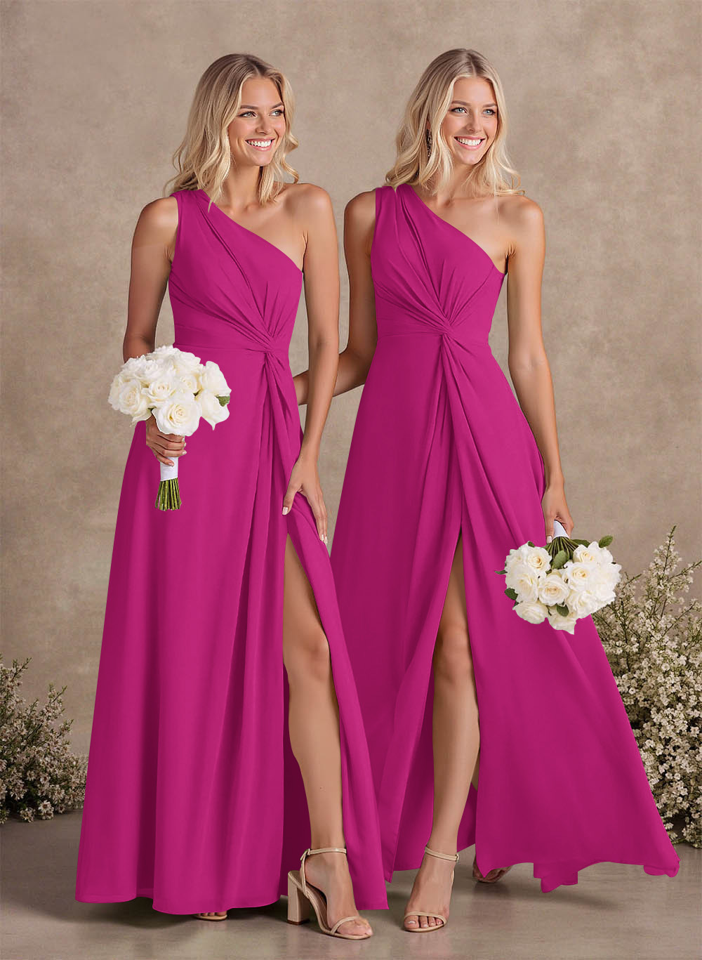 Modest One-Shoulder Sleeveless Chiffon Bridesmaid Dresses With Twisted Knot, product image 61