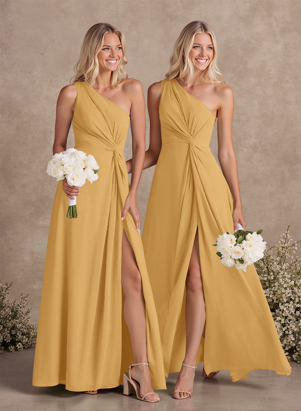 Modest One-Shoulder Sleeveless Chiffon Bridesmaid Dresses With Twisted Knot, product image 37