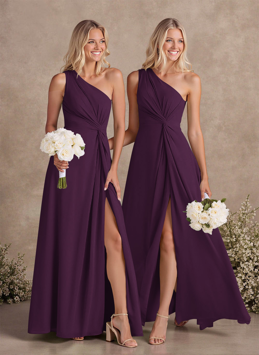Modest One-Shoulder Sleeveless Chiffon Bridesmaid Dresses With Twisted Knot, product image 67