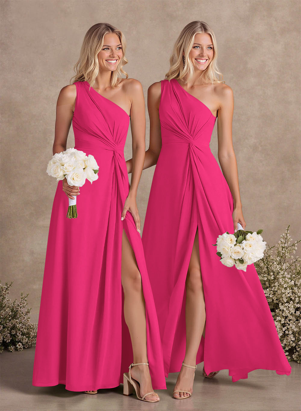 Modest One-Shoulder Sleeveless Chiffon Bridesmaid Dresses With Twisted Knot, product image 63