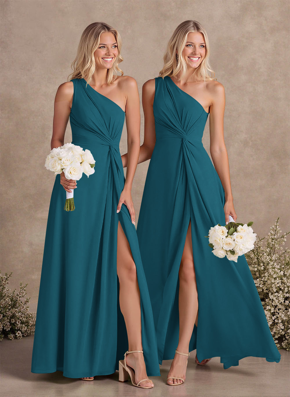 Modest One-Shoulder Sleeveless Chiffon Bridesmaid Dresses With Twisted Knot, product image 128