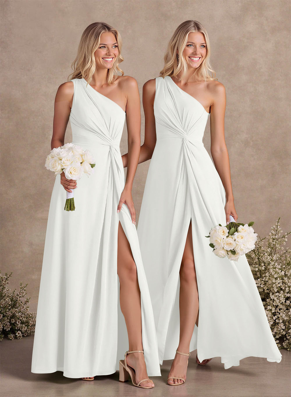 Modest One-Shoulder Sleeveless Chiffon Bridesmaid Dresses With Twisted Knot, product image 29