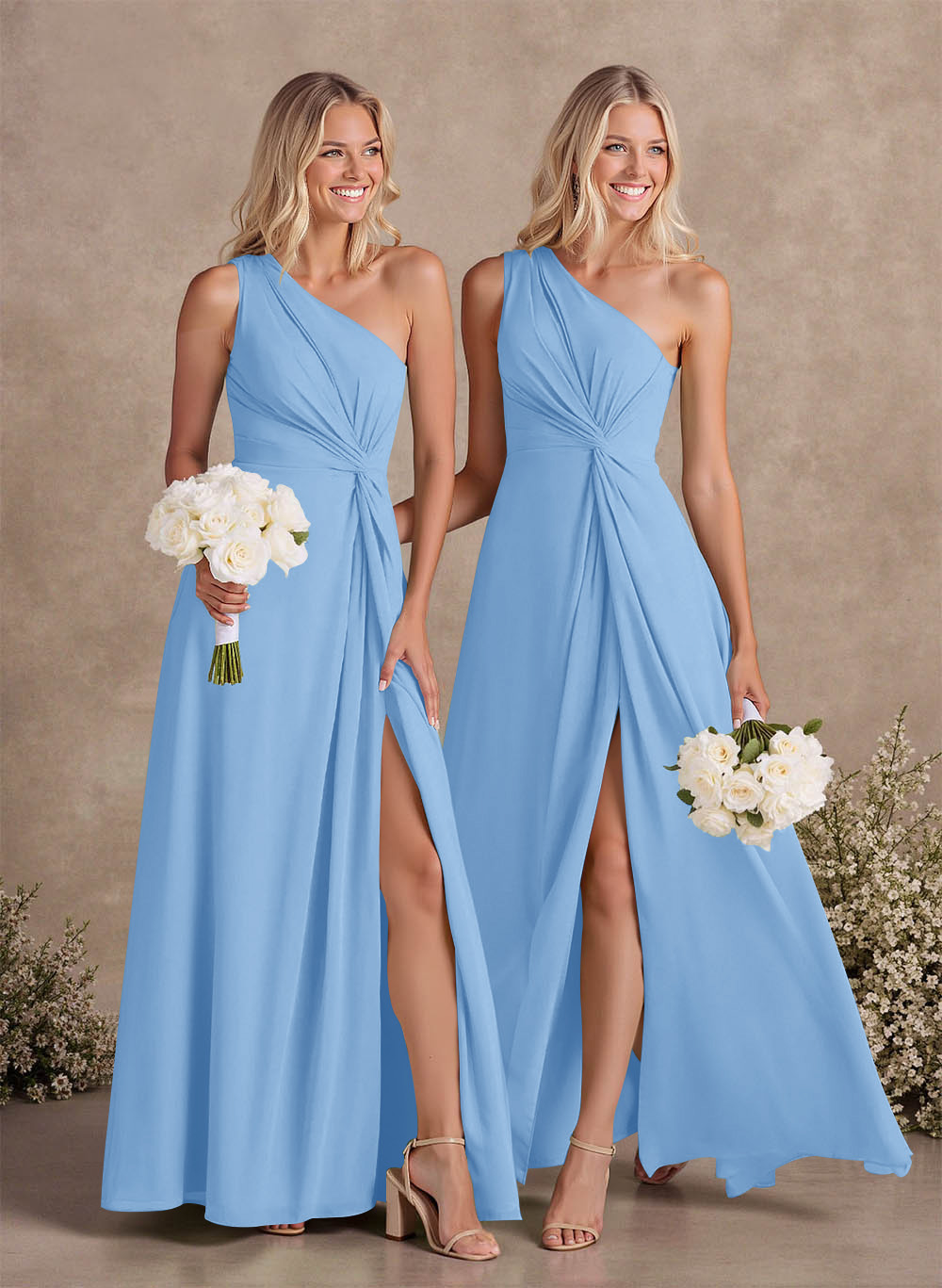 Modest One-Shoulder Sleeveless Chiffon Bridesmaid Dresses With Twisted Knot, product image 120