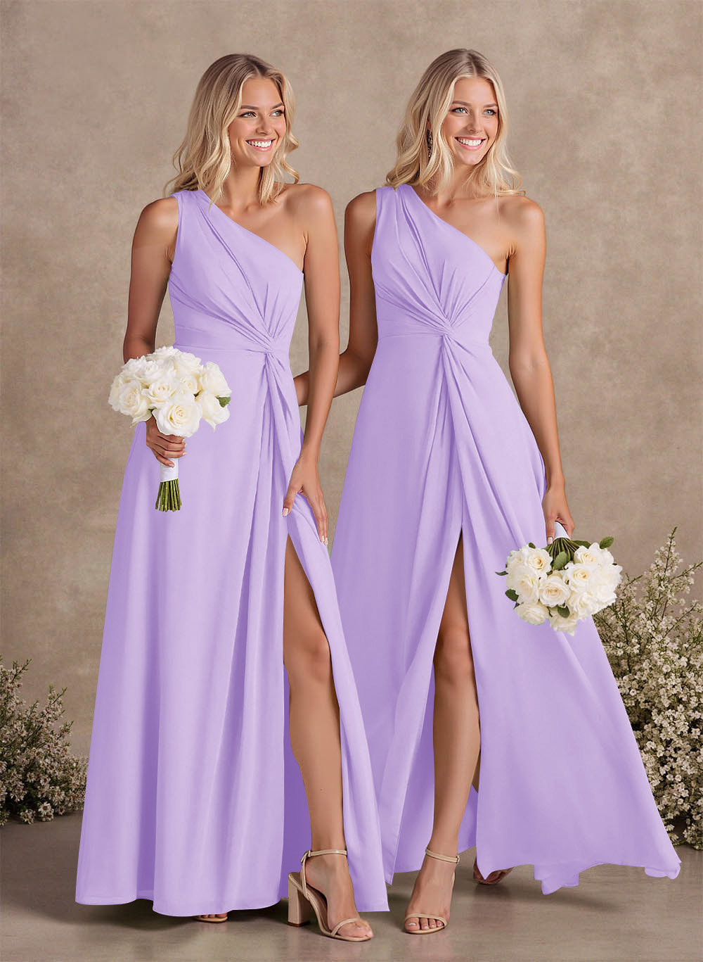 Modest One-Shoulder Sleeveless Chiffon Bridesmaid Dresses With Twisted Knot, product image 75