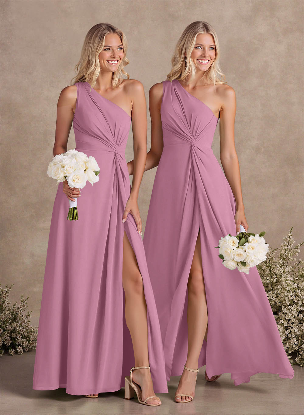 Modest One-Shoulder Sleeveless Chiffon Bridesmaid Dresses With Twisted Knot, product image 77
