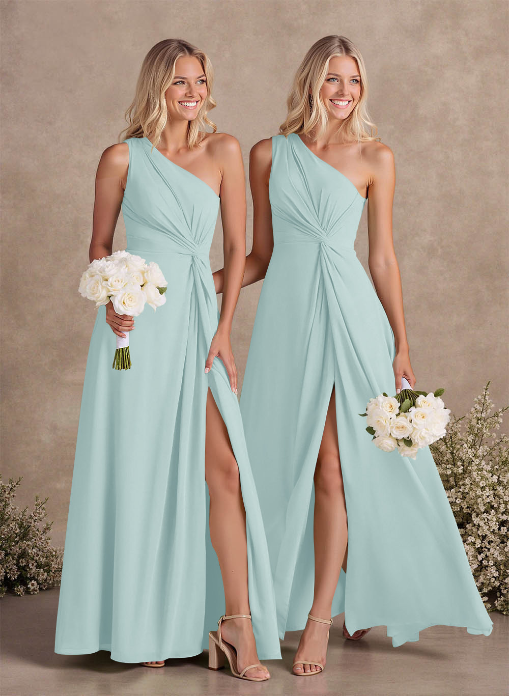 Modest One-Shoulder Sleeveless Chiffon Bridesmaid Dresses With Twisted Knot, product image 116