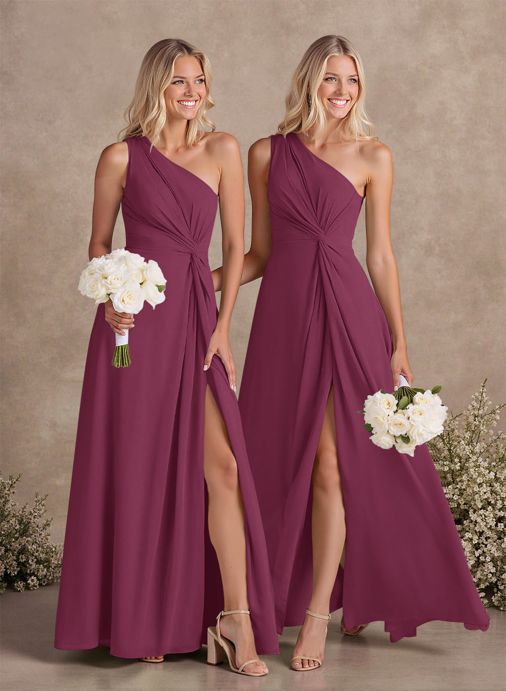 Modest One-Shoulder Sleeveless Chiffon Bridesmaid Dresses With Twisted Knot, product image 108