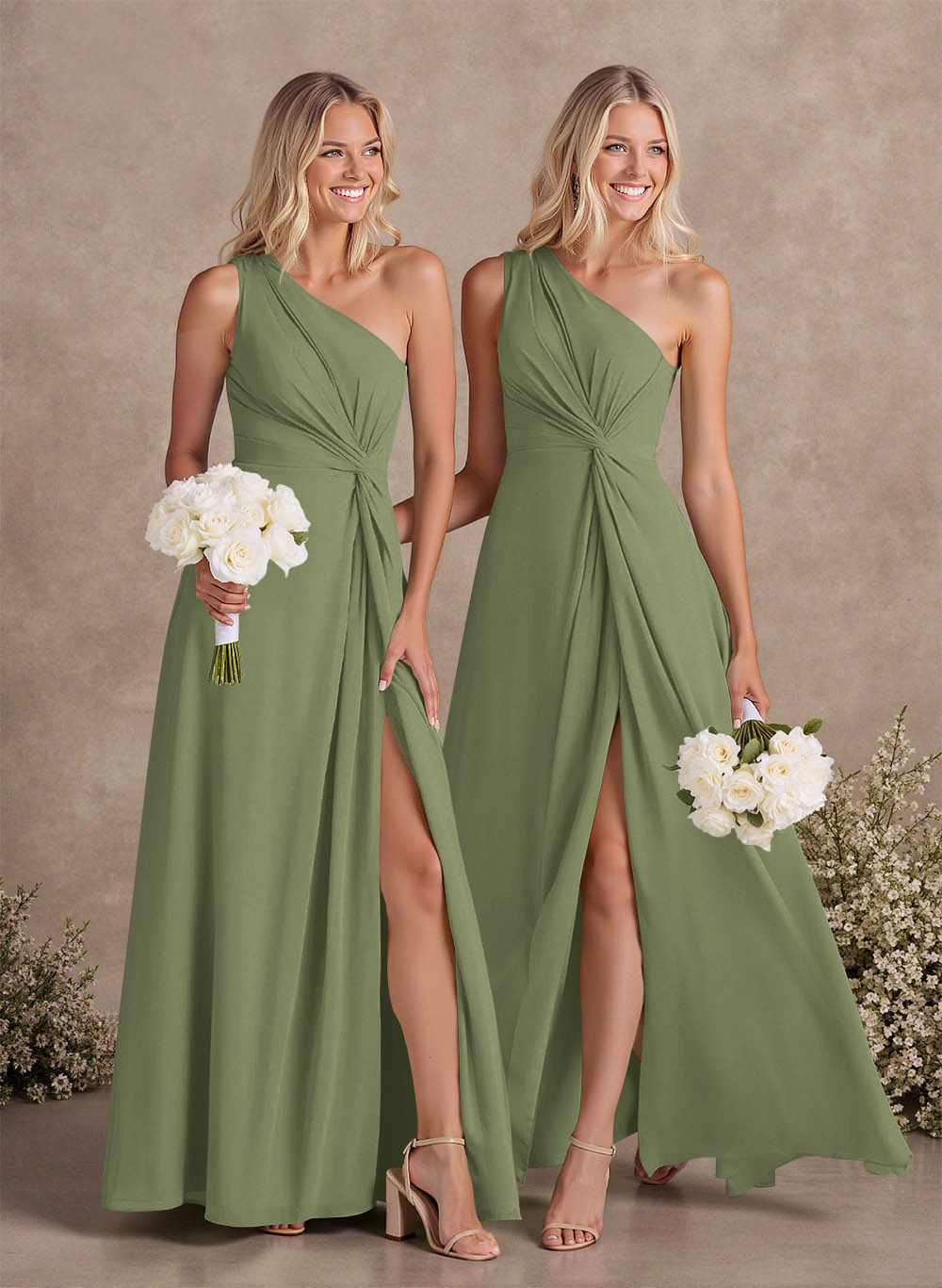 Modest One-Shoulder Sleeveless Chiffon Bridesmaid Dresses With Twisted Knot, product image 19